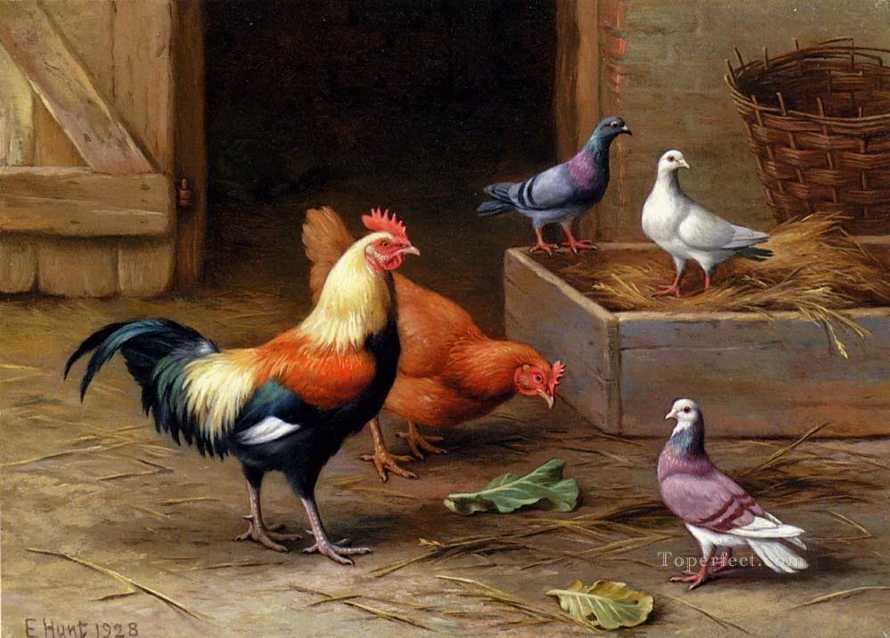 Jagd Edgar 1870 1955 Hühner Tauben und ein Taube Ölgemälde